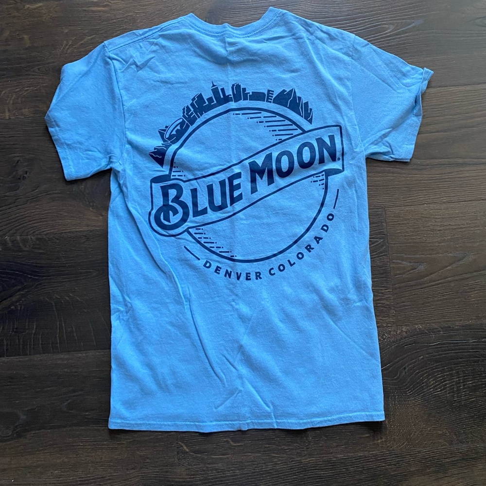 Blue Moon Beer Graphic T-Shirt Men’s Blue Brewery Logo Tee Size S